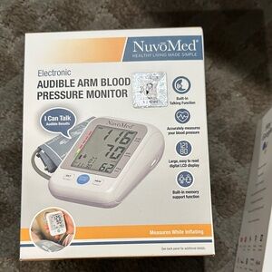 Electronic Audible Arm Blood Pressure Monitor - White and Blue
